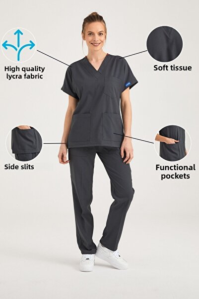 Pozitif Üniforma Uniformă chirurgicală pentru asistentă medicală din lycra afumată, cu partea de jos și partea de sus