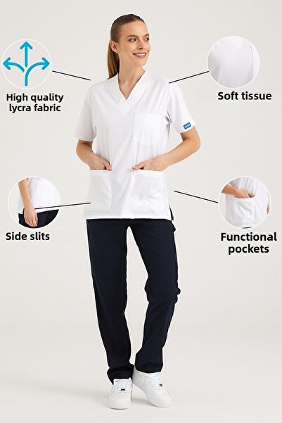 Pozitif Üniforma Top White Bottom Navy Blue Lycra Nurse Jersey Bottom Top Surgical Team Scrubs Uniform Surgical Jersey