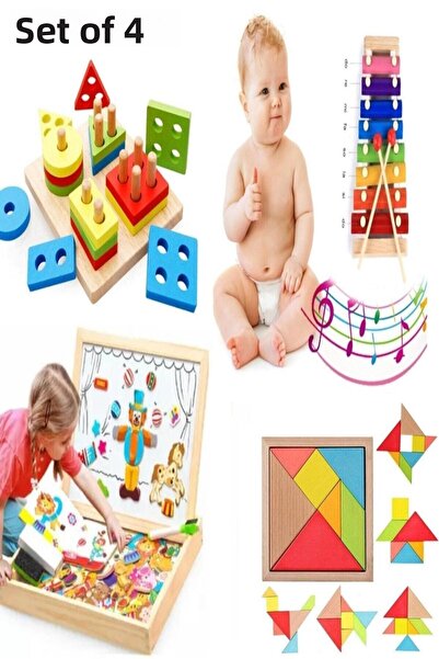 Hyd لوحة رسم كتابة مغناطيسية خشبية بأشكال هندسية سيلفون تانجرام مجموعة ترفيهية تعليمية مكونة من أربعة