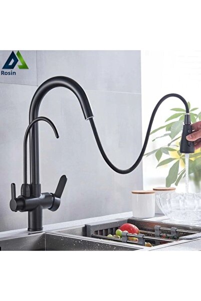 OEM خلاط مبرد المطبخ ذو تدفق مزدوج لتنقية المياه مع منفذ رشاش جديد باللون الأسود