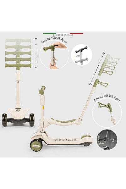 Elele Potenza 4in1 Parent Controlled 5 Wheel Children's Scooter with Light and Seat Brown