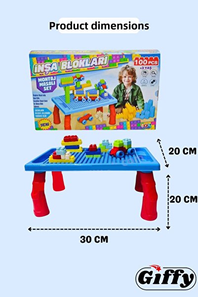 giffy Toy Blue 100 Piece Building Block and Activity Table Set Educational Learning Set