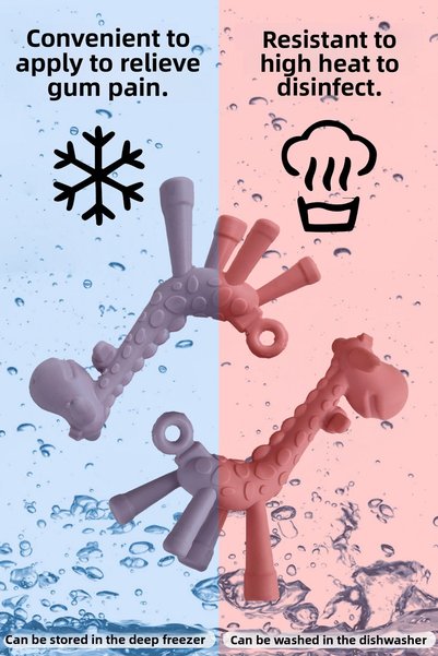 Meleni Baby Giraffe Silicone Teether - Baby Teether Animal Figure Toy Teether - Pink