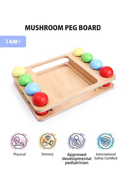 IntelliBaby IntelliBaby Mushroom Peg Board for Toddlers 14M , 9pcs Wooden Fin...