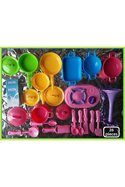 OYUNCAKSAHİLİ Kitchenware with Bag Dining Set 26 Pieces Pot Pan Ladle