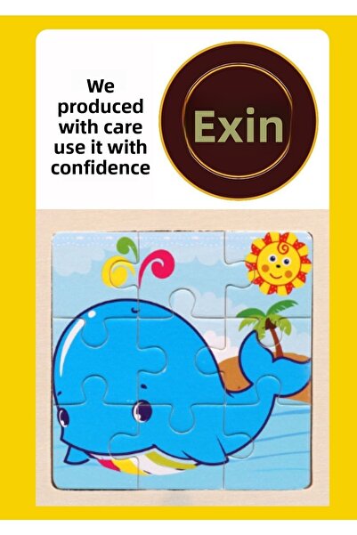 EXİN بازل خشبي تعليمي الحوت ماي فيرست للأطفال 9 قطع