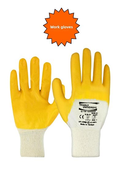 GİVY يونيفرسال جاردن C-40 رقم: 10 قفازات البستنة والعمل المطلية بالنيتريل