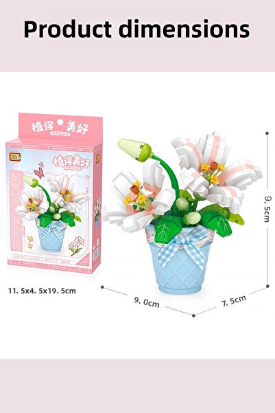YILDIRIM OYUNCAK Micro Block Flowers in a Pot 240 Piece Building Block - Decorative Potted Flower Mini Block Set