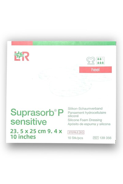 Lohmann & Rauscher Suprasorb P Sensitive 5-Layer Silicone Foam Wound Cover for Heel 23.5 X 25 cm -10 Pieces (1 Box)