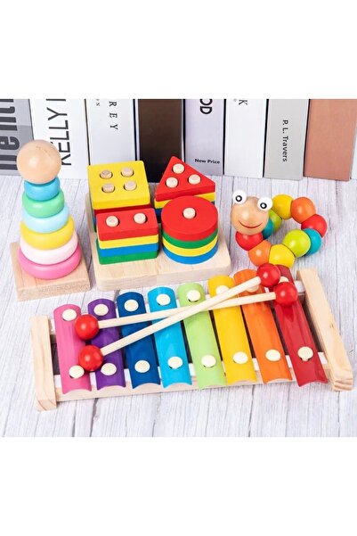 SAMTOYS مجموعة خشبية تعليمية مكونة من 4 ألعاب مونتيسوري لمرحلة ما قبل المدرسة