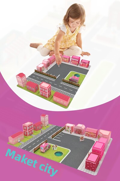 Maketya Zamansız Hayaller Pink City Market House City Activity Playground - Family Children's Activity Toy