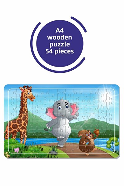 Baskı Atölyesi لغز الفيل الزرافة والسنجاب مقاس A4 مكون من 54 قطعة، لعبة، منشا...