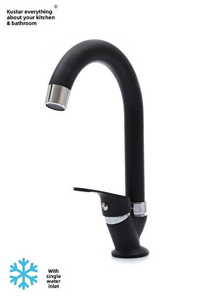 KUSTAR Single Water Inlet Matte Black Mix Basin Mixer On-Off Faucet