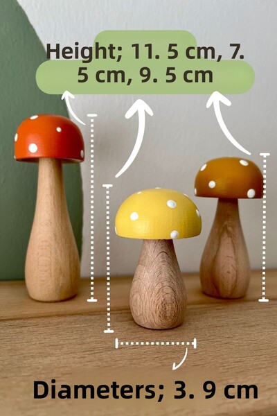 DORU Waldorf 3-Piece Tiny Natural Organic Wooden Handmade Mushroom Toy Set Decor Photo Shoot
