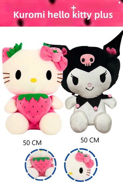 Hello Kitty Hellı Kıtty Toy with Bow 50 cm + Kuromi Plush 50 cm Double Deal Package