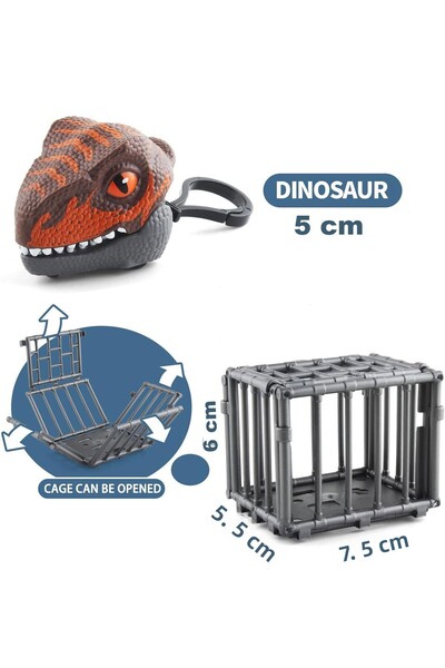 Toyaş Velociraptor Mini Dinosaur in Cage Stroller Keychain Toy Pull Drop Dinosaur