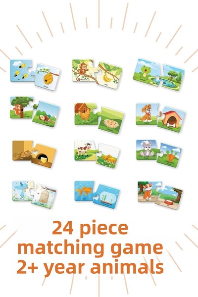 Bonkido Set of 3 - Ages 2+ - Two Different Matching Games - Animals and Numbers - 24 Piece Puzzle