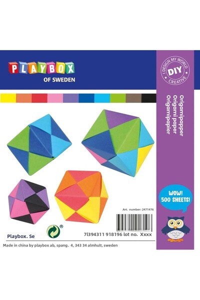 Playbox Σετ 500 φύλλων χαρτιού origami, 15*15 εκ., 10 χρωμάτων, για νηπιαγωγε...