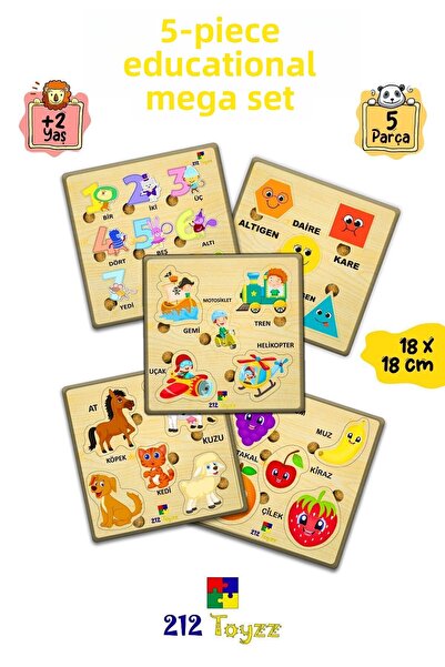 212toyzz Educational 5-Piece Toy Vehicles, Figures, Fruits, Geometric Shapes ...