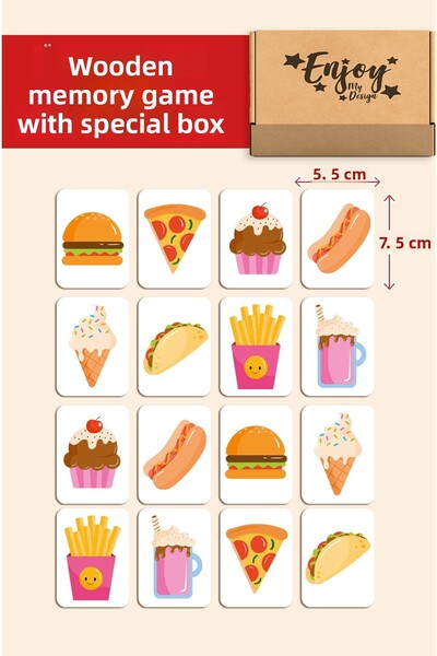 Enjoymydesign لعبة الذاكرة الخشبية - لعبة ألغاز مطابقة الذكاء للطعام