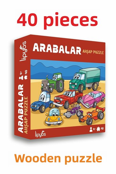 LİPYOS Cute Cars 40 Piece Mini Wooden Puzzle