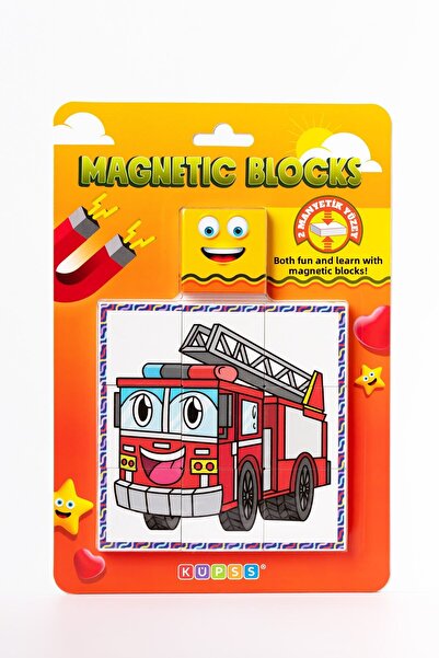 KÜPSS Magnetic Block Double-Sided 9-Piece Magnet Fire Engine - Tractor Puzzle...