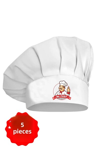 enmalife 5Pcs White over Mr. Chef Logo Printed Hat Mushroom Cap