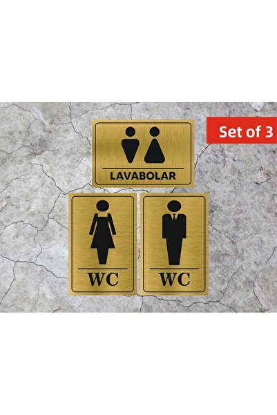 ALFA REKLAM AJANSI Wc Bay Sinks Diversion Writing Metal Sheet Gold Color Set ...