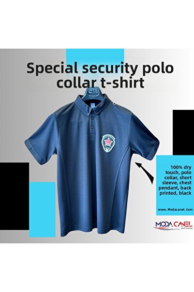 ModaCanel تيشيرت أسود بياقة بولو مطبوع عليه أمان خاص وأكمام قصيرة مع شعار على...