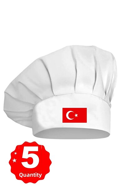 enmalife 5Pcs White Turkish Flag Printed Chef Cook Hat Mushroom Cap