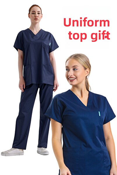 Cartellini Bleumarin Lycra Unisex Maneca Liliac Asistenta Si Doctor Tricou Se...