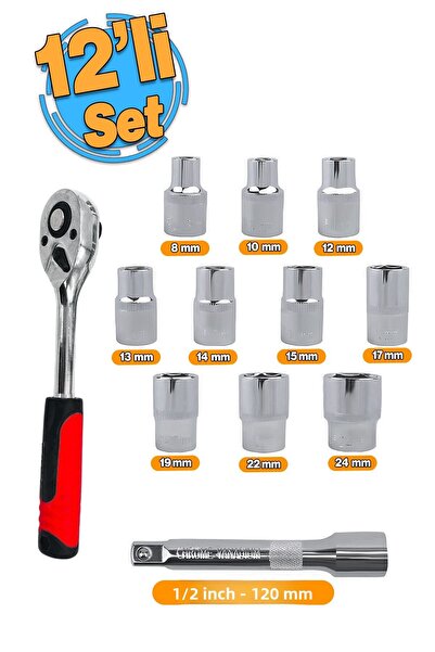 Badem10 Σετ κλειδιών υποδοχής 12 τεμαχίων 8-10-12-13-14-15-17-19-22-24 mm Cr-...