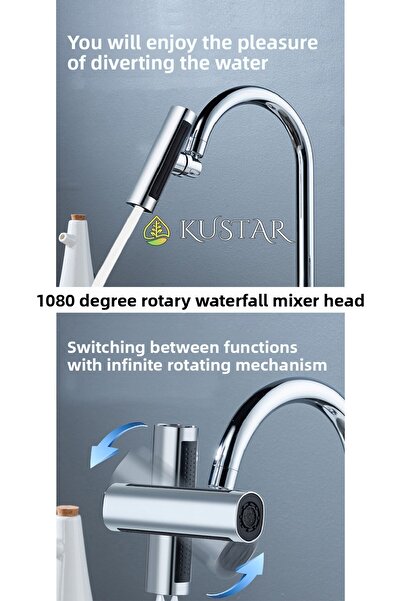 KUSTAR Chrome Saving 4 Mode Waterfall Adjustable Tap Head Kitchen Sink Faucet Sink Faucet