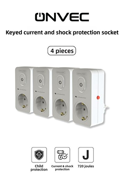 ONVEC 720 مقبس جول مع مفتاح وحماية من الصدمات - 4 قطع