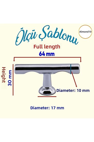 Badem10 Tray Knob Cabinet with Metal Handle Chrome, Kitchen Drawer, Cupboard and Club Door