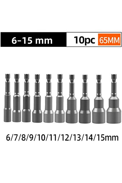 Choice1 6-15mm(10PCS)65MM Impact Socket Magnetic Screwdrive Power Nut Driver Drill Bit Set 1/4” Repairing To