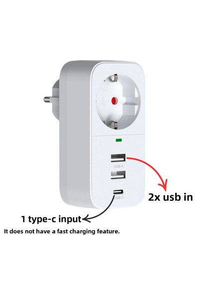 EXENAR محول مقبس مع USB للحماية الحالية - قابس متعدد مع 2 USB إلى 1 مدخل من النوع C