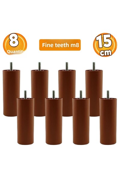 Badem10 8Pcs Coffee 15cm Furniture Sofa Seat Plinth Heightening M8 Bolted Fine Tooth Support Leg Feet