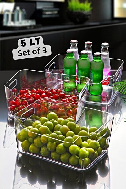 Nandy Home منظم ثلاجة وخزانة شفاف 5 لتر - 3 قطع 27x19x11.5 سم