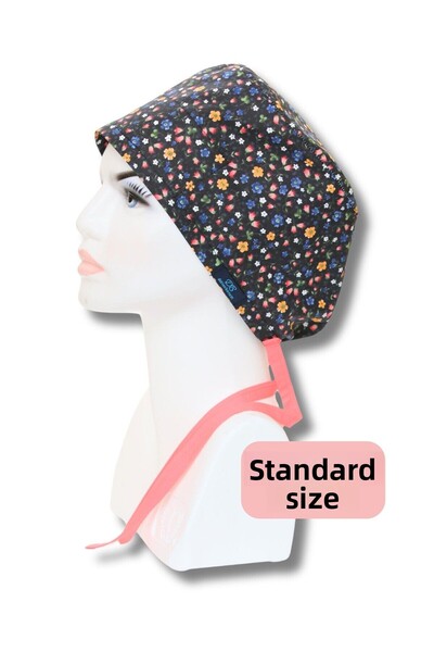 doktorbonem Στάνταρ μαύρο τραγανό λουλουδάτο μοτίβο χειρουργικό σκουφάκι γιατρού νοσοκόμας υγειονομικού προσωπικού