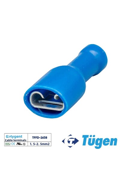 Tügen 1.5-2.5mm2 / 6.4X0.8 Fully Insulated Female Cable End (100 Pieces)