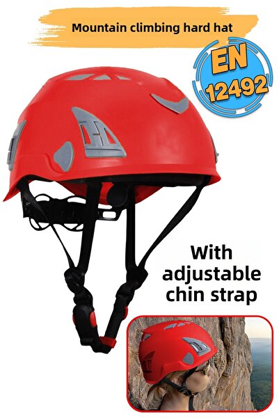 Badem10 Mountaineer Climbing Hard Hat Red Color Head Protective Helmet Ce En12492 Certified 51-62 cm Adjustable