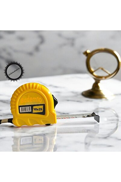 Badem10 Bandă metalică de înaltă calitate, 10 metri, 25 mm, cu butoane, măsurători de măsurare cu carcasă din plastic