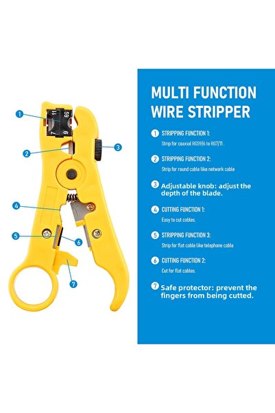 Choice1 أداة تجريد الأسلاك الصفراء متعددة الاستخدامات RG59 RG6 RG11 RG7 أداة ...