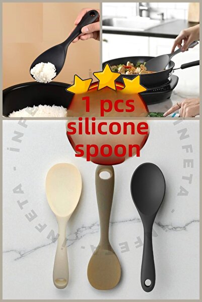 İnfeta 1 قطعة ملعقة سيليكون ذات رأس صلب 22 سم مقاومة للحريق وغير لاصقة