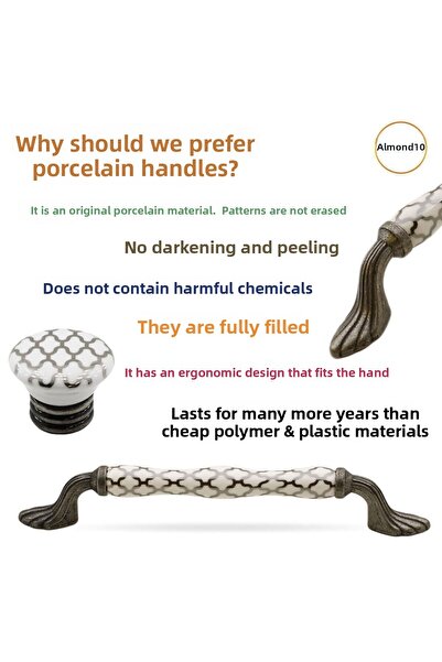 Badem10 Carvent (Premium) Porcelain Button White Antique Antique Silver Furniture Kitchen Cabinet Handle Handle Handles