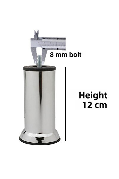 Badem10 Metal cromat (12 cm) Baza Fotoliu Canapea Mobilier Pat Canapea Picioare Dinți fini M8 Picioare metrice 20 buc
