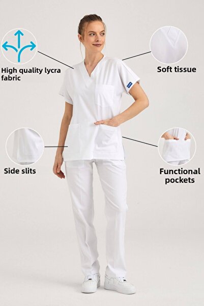 Pozitif Üniforma White Lycra Nurse Jersey Bottom Top Surgical Team Scrubs Uniform Surgical Jersey