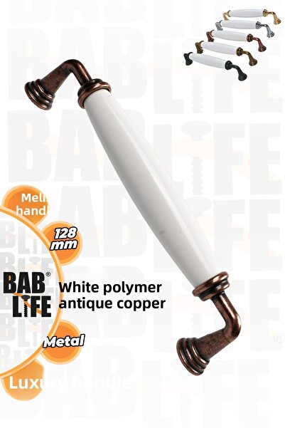 bablife Melis 128mm Porcelain Look Plain White Antique Copper Luxury Modern Drawer Cabinet Furniture Handles