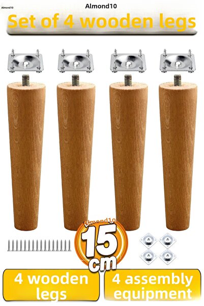 Badem10 Picioare din lemn (15 CM) Set de 4 cu dispozitive de conectare Mobilier Canapea Picioare Picioare cu șuruburi M8